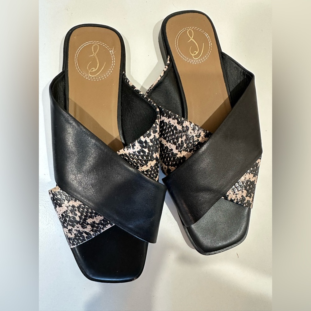 SAM EDELMAN Leather Slides Sandals Flats Shoes in Snakeskin Print, Women 7.5 - Picture 2 of 8